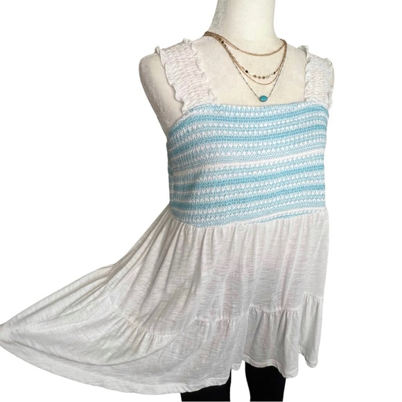 NEW Torrid Babydoll Tank White Blue Medium Large 10 M L - Picture 6 of 11